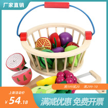  Wooden simulation fruit and vegetable cut look magnetic wooden basket set cut Le childrens home kitchen toys