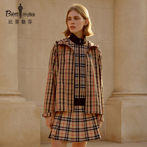 Biyin Lefen Hooded Plaid Jacket Jacket Jacket 2021 Summer New Womens Khaki Retro Casual Top