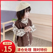 Girls contrast knitted cardigan waistcoat spring and autumn wear children's Korean style small horse clip vest pants set