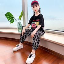 Girls summer suit 2021 new Korean version of the childrens net red summer short-sleeved large childrens sports two-piece set