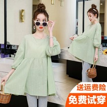 Pregnant women spring suit 2021 fashion new seven-point doll shirt spring and autumn Korean version of the tide mother pregnant dress