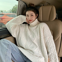 Meet in autumn and winter 2021 New turtleneck sweater female Japanese white pullover sweater loose students lazy wind