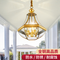 All copper outdoor waterproof chandelier American Villa porch light sun room outdoor courtyard light balcony Pavilion induction light