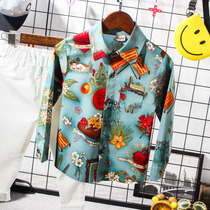 Boys spring and autumn shirt 2021 New Korean Childrens cotton color shirt boy foreign style slim long sleeve top