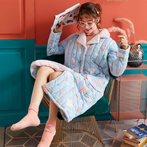  Famous husband womens nightgown flannel lapel home service cute and sweet female autumn long thick bathrobe sexy pajamas