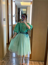 BORAKOO Korea Dongdaemun summer this period Super Love ~ green strappy gauze skirt skirt