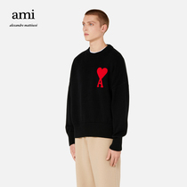 Ami Paris Mens Ami de Coeur Red Heart Embroidered Round Neck Sweater