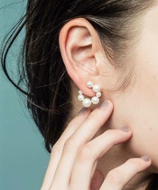 Left ear) front and rear dislocation earrings Japanese niche design artificial pearl earrings female versatile temperament retro elegance