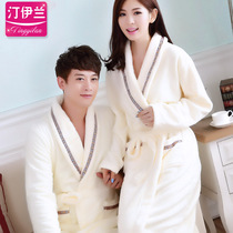  Nightgown couple bathrobes Men and women thick flannel autumn and winter coral velvet long-sleeved cute pajamas hot spring yukata