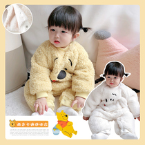 Baby jumpsuit autumn and winter animal ha clothes baby out to hug clothes plus velvet climbing clothes newborn clothes ha clothes