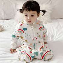 Baby gauze sleeping bag can be removed short sleeves before four and after two summer thin air-conditioned room Anti-kicking is split leg children spring and autumn