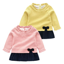 Baby dresses Korean version 0-1-2 year old female baby spring dress long sleeve skirt dress dress with dress agaric sleeve spring spring dress