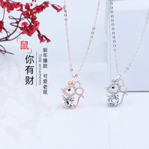 s925 Pure Silver Small Rat Necklace Woman Full Drill Zircon Stone Ben Year Rat Year Item Decoration Korean Version Cute Raw Krat Gift