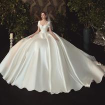 Letty Ruo Tasha2021 new vintage court satin wedding dress trailing bride small dress female