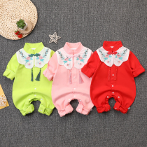 Net red Chinese style female baby conjoined clothes spring dress 3-6-9 months 1 year old baby Princess ha clothes Han clothes thin autumn