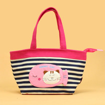 New Korean version QQ cat cute little fish cat cartoon girl striped handbag lunch bag lunchbox girl bag bag
