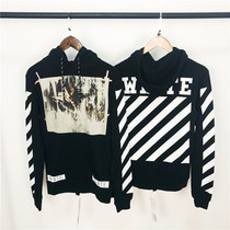 OFF-test WHITE with a hat sweater dissolve oil painting stripes for men and women couples Tide brand large size pullover top