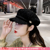 Black octagonal beret female British retro Japanese round face hat female autumn and winter wild 2020 new winter