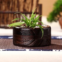 Japanese-style solid wood small flowerpot round mini succulent plant flowerpot breathable personality creative woodflower potted