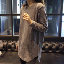 Now South Korea East Gate womens long casual long sleeve T-shirt arc hem base shirt Autumn New