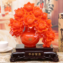 Blossoming rich peony vase wedding gift resin crafts home porch decoration small decoration new Chinese style