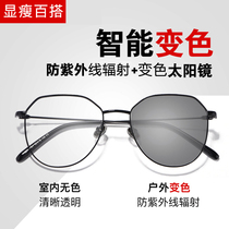Myopia glasses male tide Korean version of color change anti ultraviolet polygon flat light big face round face female glasses frame has degree