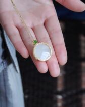Natural Hetian jade pendant female jasper pendant retro style silver gilt gold necklace Mothers Day gift birthday jewelry