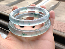 Natural Burmese ice round bar a goods jade bracelet floating blue flower fluorescent jade bracelet full Green womens hot sale