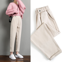 Woolen pants womens pants 2021 spring and autumn winter New loose thin father pants Joker casual Haren pants radish pants