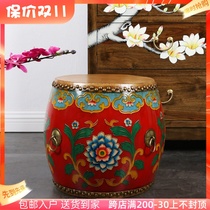 Creative Chinese pastoral painted drum stool solid wood cowhide old stool changing shoe stool dressing stool fashion round stool low stool