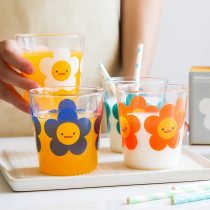 Pufang Capsubeans Twisted Egg Bean Around Flower Print Glass Cute Transparent Breakfast Juice Cup