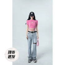 Aunt Barbie Aunt Pure Loving Short Sleeve T-shirt Woman Summer New Hot Girl with Shoulder Hollowed-out Short-Dew Cord-Strap Jacket