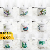 Seasoning tank ceramic single kitchen salt jar household seasoning box spilled chili oil high temperature condiment box seasoning bottle