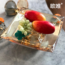 Creative Eurostyle Crystal Glass Fruit Pan Nordic Minimalist Creative Living Room Fruit Tray Square Dry Fruit Tray Big Tea Table