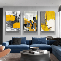 Hand-painted oil painting light luxury living room sofa triptych three-dimensional decorative painting modern simple yellow abstract background wall hanging painting