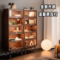 Park and wood for black walnuts solid wood bookcase shelves anti-dust glass turning door containing storage Lego handmade display case