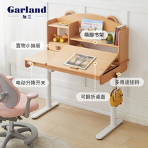 Garland full solid wood childrens lifting desk students with bookshelf desk simple modern desktop adjustable learning table
