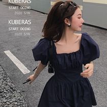 Style Comeback Bubble Cuff High Waist Ocean Harbor Taste Square Collar Dress Collar Dress 2021 New Spring Temperament Slim Princess Dress