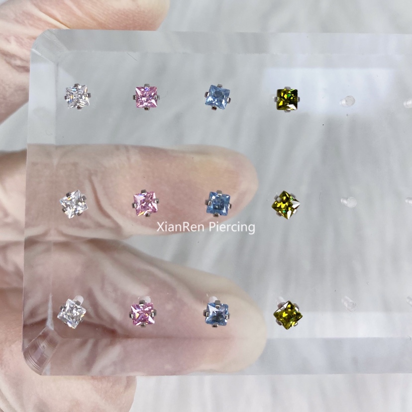 Cactus puncture U.S. imported nasal nail lip nail head nail zirconium 3mm square diamond 16g internal thread