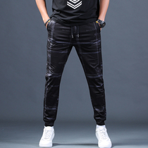 Hong Kong sports casual pants mens 2019 summer thin plaid slim fit nine-point pants youth trend elastic pants