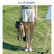 Purple Culvert Summer Dress New High Waist A Press Line Ram Color Pocket Casual Shorts Fit Belt Comfort 100 Hitch Pants