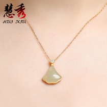 And Tian jade small skirt fan-shaped necklace Xia 925 pure silver gold inlaid jade pendant light extravagant and small crowdlock bone chain female gift