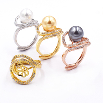 Pearl ring empty holder 925 silver gold-plated accessories DIY inlaid silver tray round bead ring ring ring amber beads womens live mouth holder