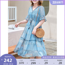 MSShe big code womens dress 2022 new summer dress fat mm bohemian wind crummy collection of snow-spun one-piece dress
