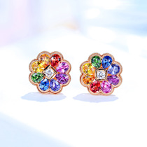 Marry live lace edge High sense Seven color jewel earrings full drill palace Rainbow Flowers Eardresses Temperament