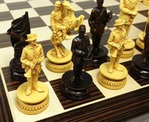 Chess American Civil War Queens antique group W 14 ebony black Maple board ornaments competition
