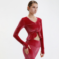 hotsuit yoga suit 2020 autumn and winter new womens velvet elastic skirt shaping body slim long-sleeved dance suit