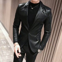European station embroidery single button leather clothes mens fall new body Han version leather jacket trendy casual little suit tide