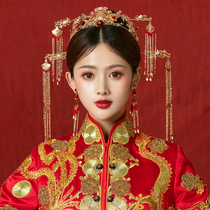 Cute bride Chinese ancient red Hao Fengqiu gold Xiuhe ancient headdress flowing soda suit bride atmosphere