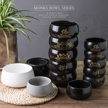 Pure black monk bowl temple master bowl monk eating bowl 13cm caliber bowl ceramic bowl logo customized